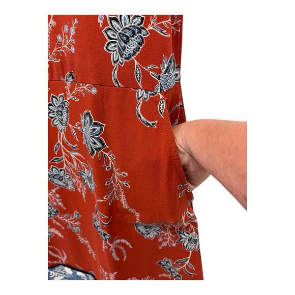 J Jill Wearever Collection Dress Women Small Red Blue White Floral Shift Pockets - Picture 11 of 13
